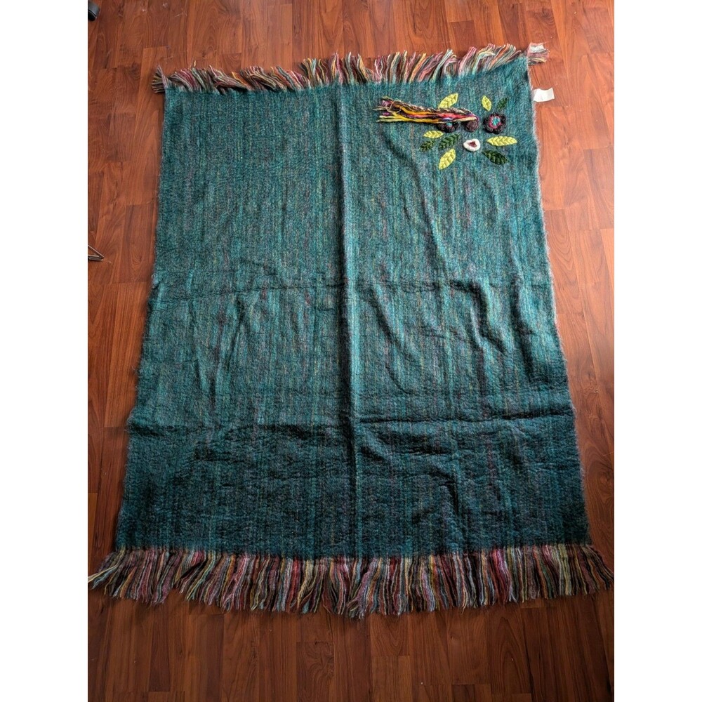 Pier 1 Imports Throw Blanket Teal Floral Woven 3D Acrylic Polyester 50 x 60